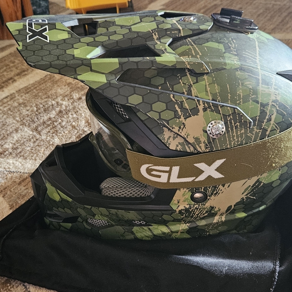 Youth GLX Green Camouflage Motorcycle Helmet